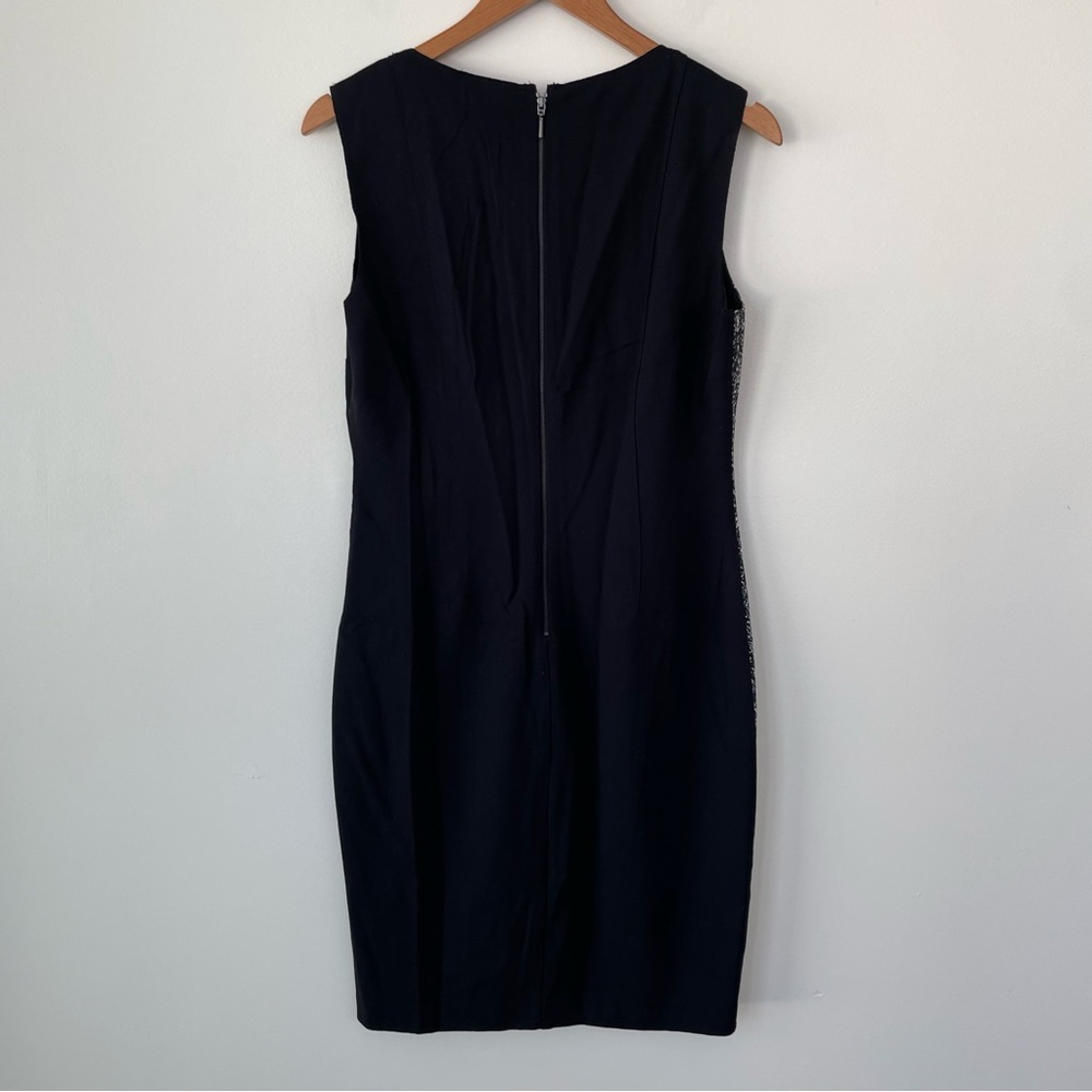 Elie Tahari Lyndsey Tweed Mixed Media Sheath Dress Midi size 8 Black Cream $398 - Picture 7 of 11